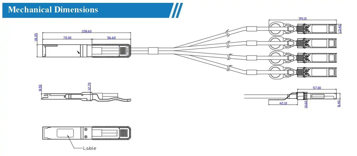 SPH-Q-4SFP28-C3-30 100G QSFP28 to 4xSFP28 Passive Direct Attach Copper Cable | Technical Specs - SOPTO